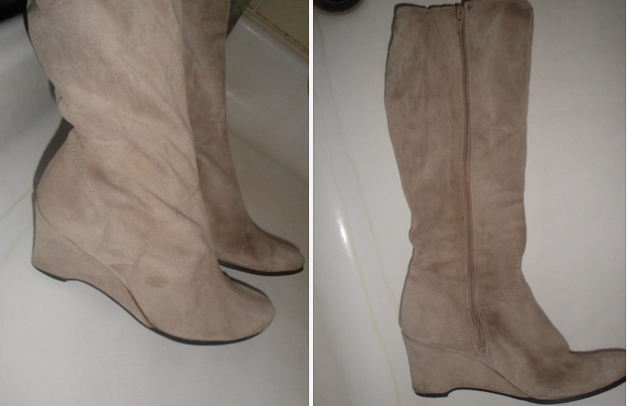 Echtlederstiefel mit Keilabsatz, Größe 39 beige
