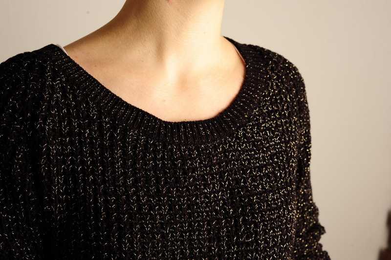 Glitzerpulli Pulli Gold Glitzer Goldfäden Strickpullover Pullover Hipster Blogger