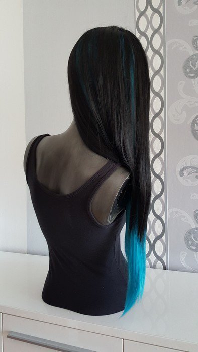 Cosplay Perücke Blau Schwarz Manga Anime