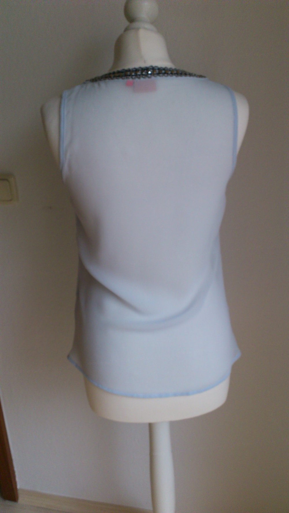 Transparentes, hellblaues Top ONLY, transparent, Größe 34, Perlen, verziert, blau, hellblau