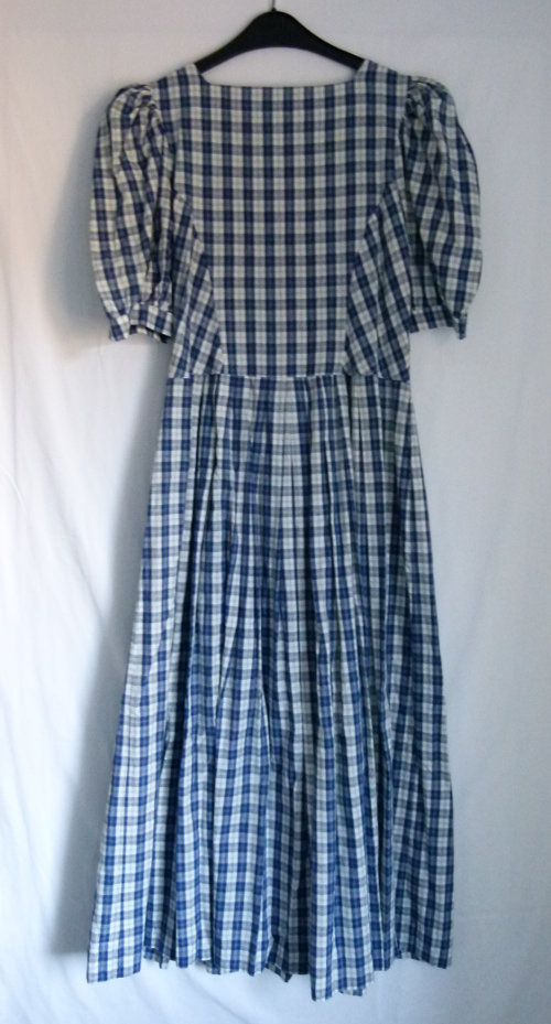 Folklore Kleid, blau cremeweiß kariert, Trachten Landhaus Boho Mori Hippie Vintage Retro Cottagecore