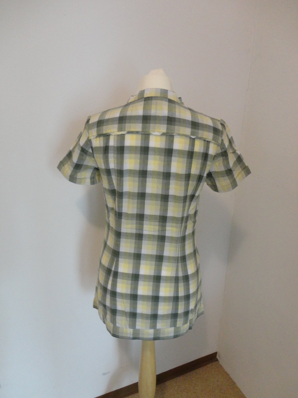 Bluse Hemd kurz kariert grün gelb weiß Clockhouse C&A Sommer Basic M