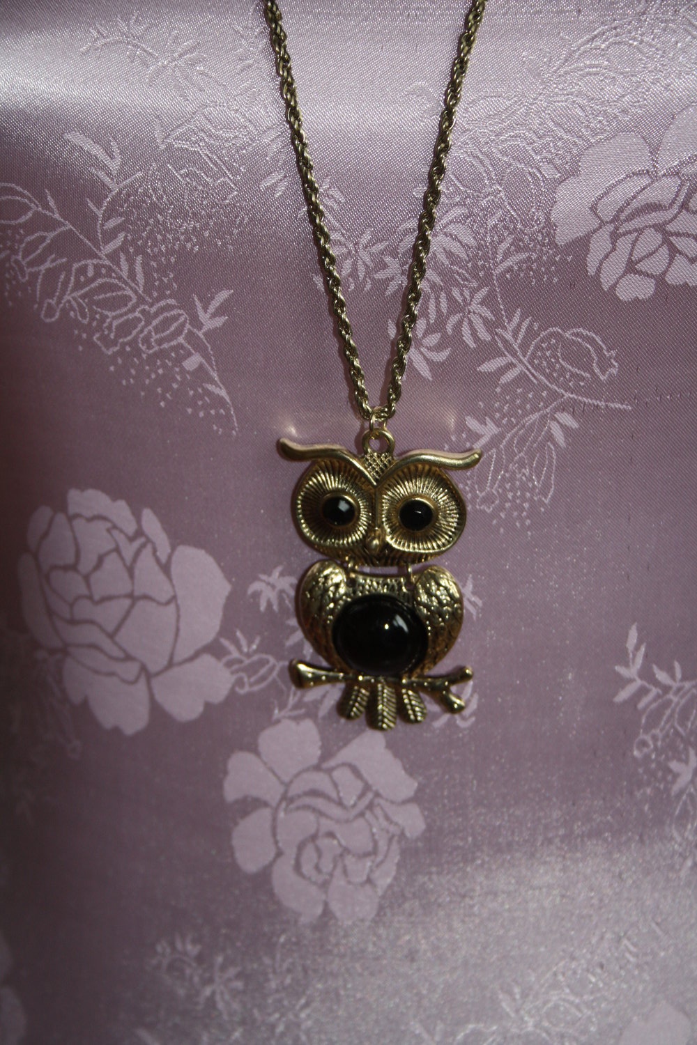 * Kette lang gold altgold schwarz Eule