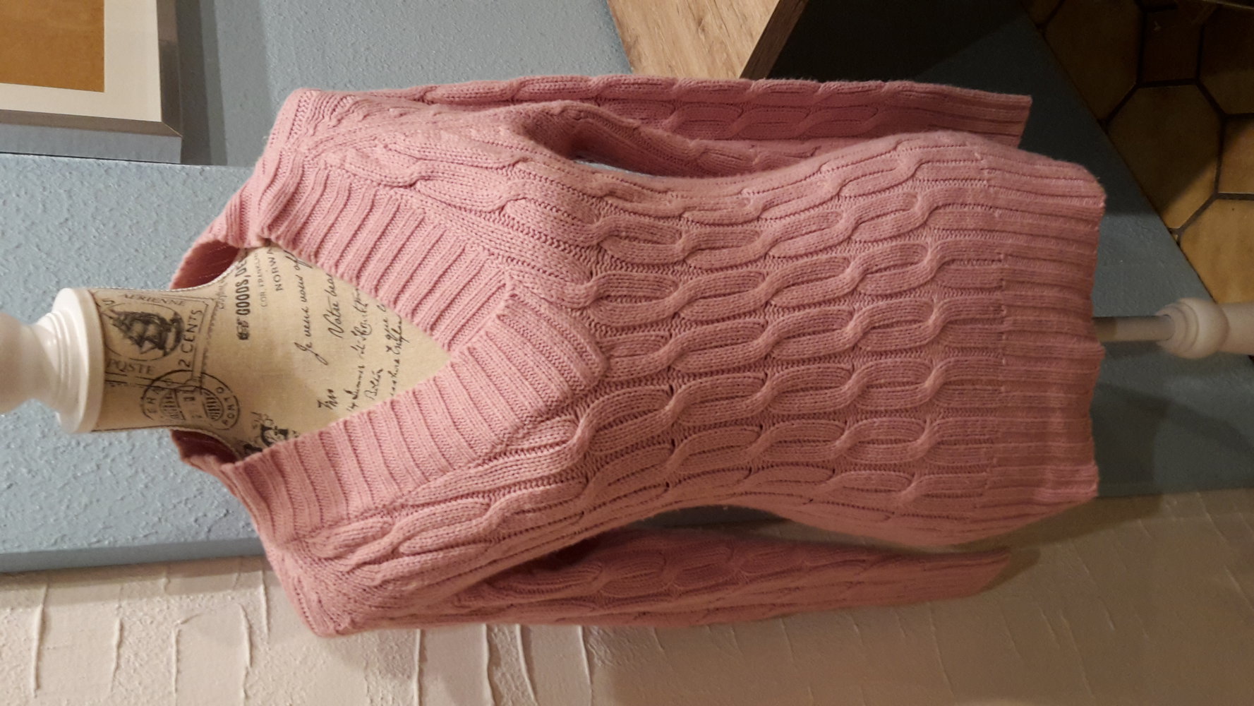 Rosa Strickpullover Gr. 38 V-Ausschnitt