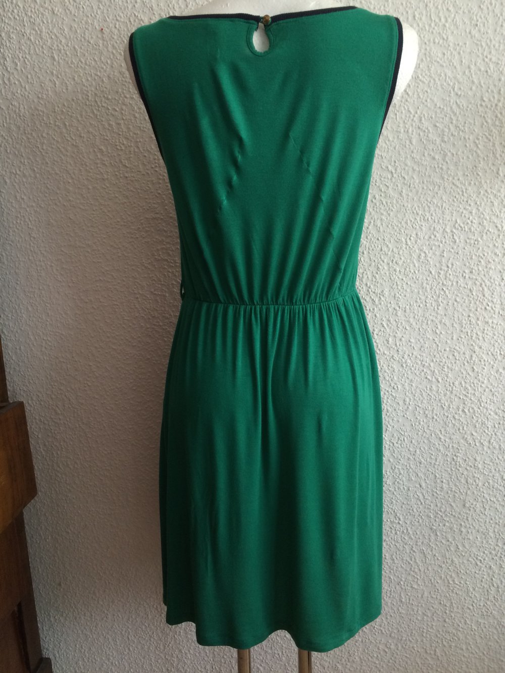 sepia Grün Jersey Sommer Träger Kleid mit Raffung & ausgestellt A Linie Stretch