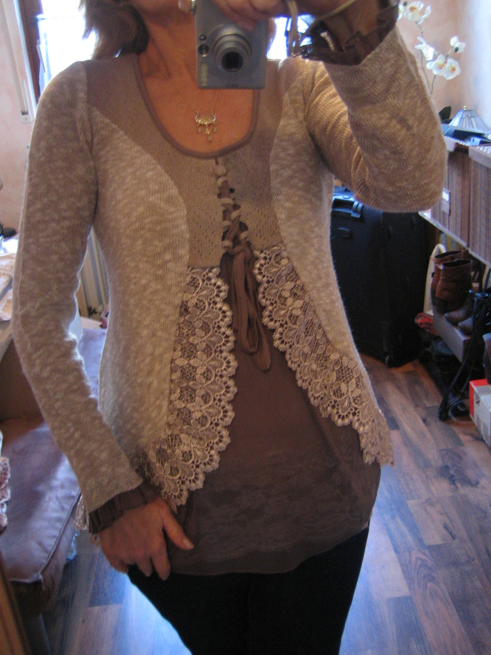 Rundhalspullover Longpulli Spitze Linea Tesini neu