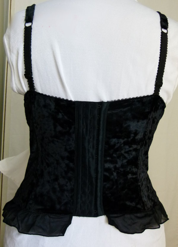 Samt Corsage Korsett, schwarz. mit Zierschnürung & Mesh Rüschen, NEU, Gothic Mori Romantik Boho Festival Goa Festlich Velvet