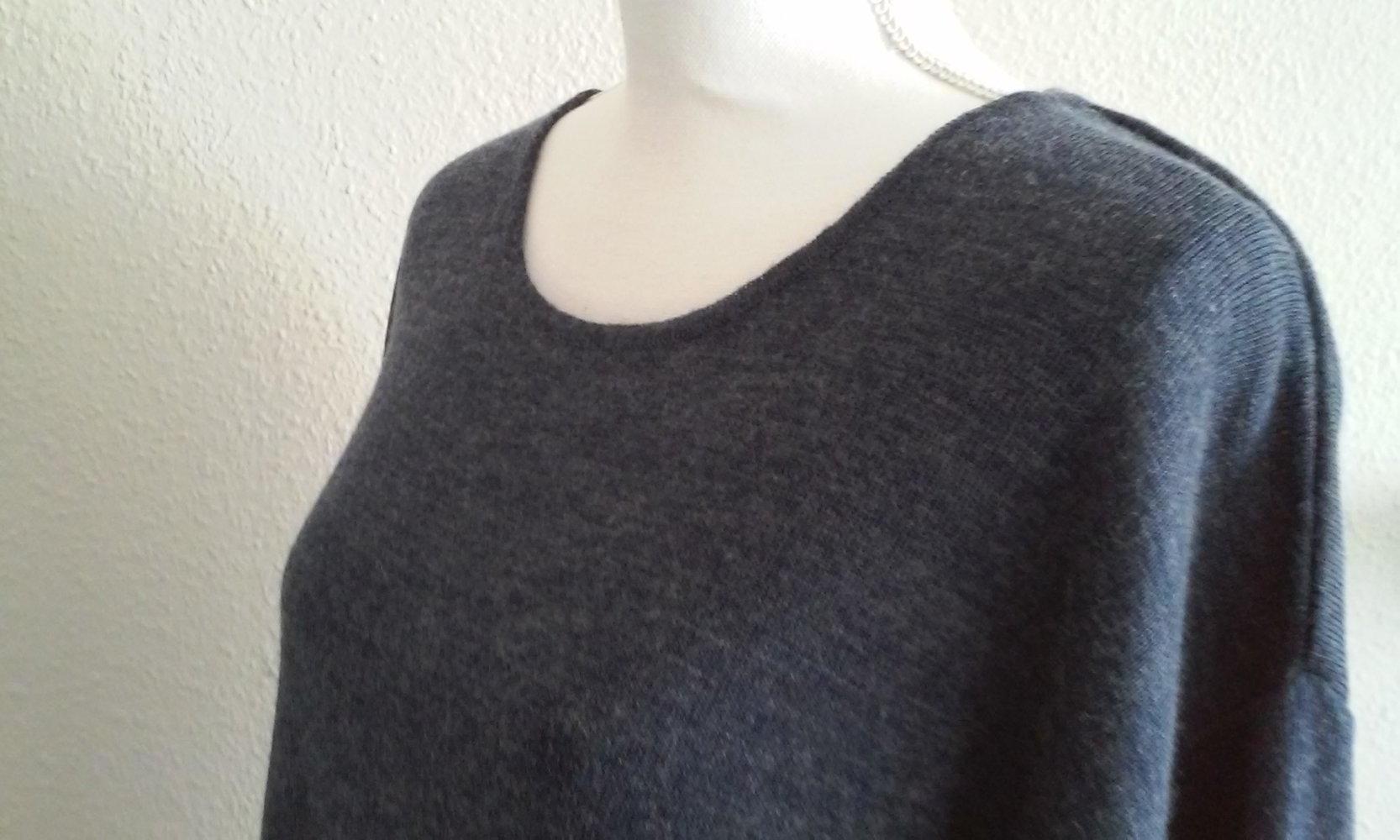  Sweater Sommer Pullover Pulli Wollpulli marine/Jeansoptik, langärmlig, Rundhals