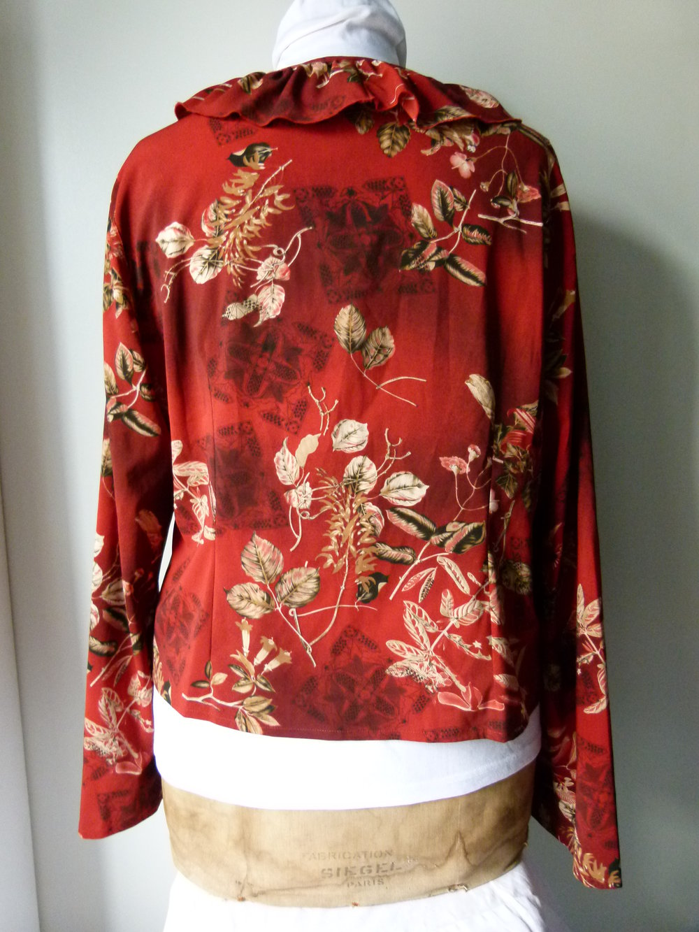 Rüschen Bluse mit Blumenmuster, dunkelrot herbstliche Farben, Boho Mori Goa Elfen Festival Lagenlook