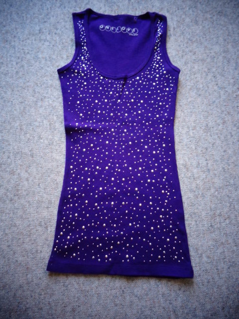 #Shirt Longshirt Hemd Rippenshirt Gr. XS lila mit vielen Steinchen