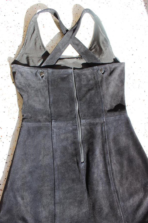 Vintage 90s GIPSY Echt-Wild-Leder Träger-Kleid schwarz