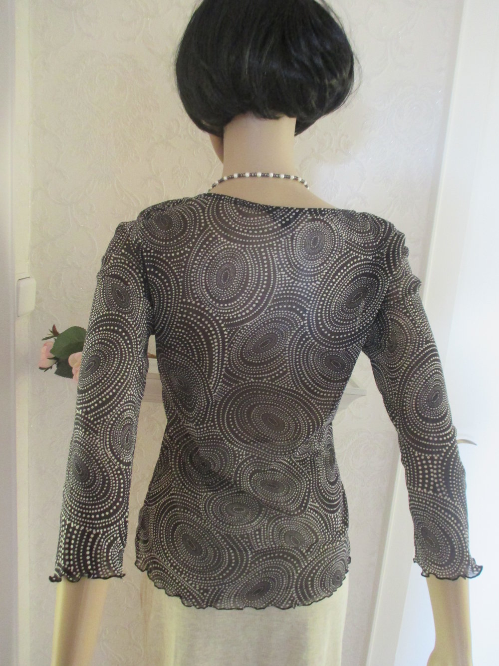 NEU 60er Jahre Retro- Grafik- Style 3/4 Arm Chiffon T- Shirt Bluse 