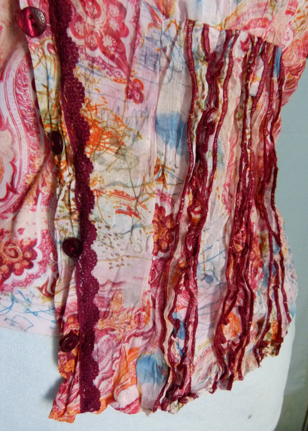 Twinset Chiffon Bluse mit passendem Top, pink orange hellblau, Boho Mori Hippie Sommer Strand Lagenlook Goa Festival