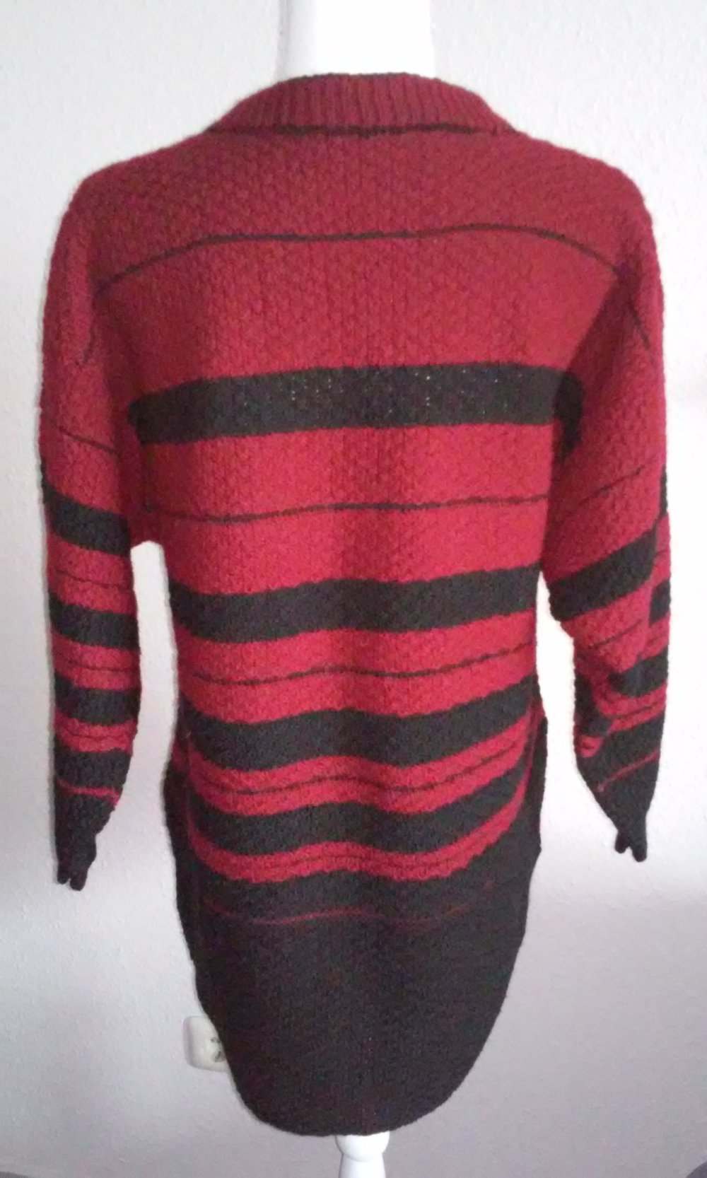Handarbeit Pulli long Strickpullover (Strickkleid) Pullover handgestrickt Gr.40 schwarz/burgund