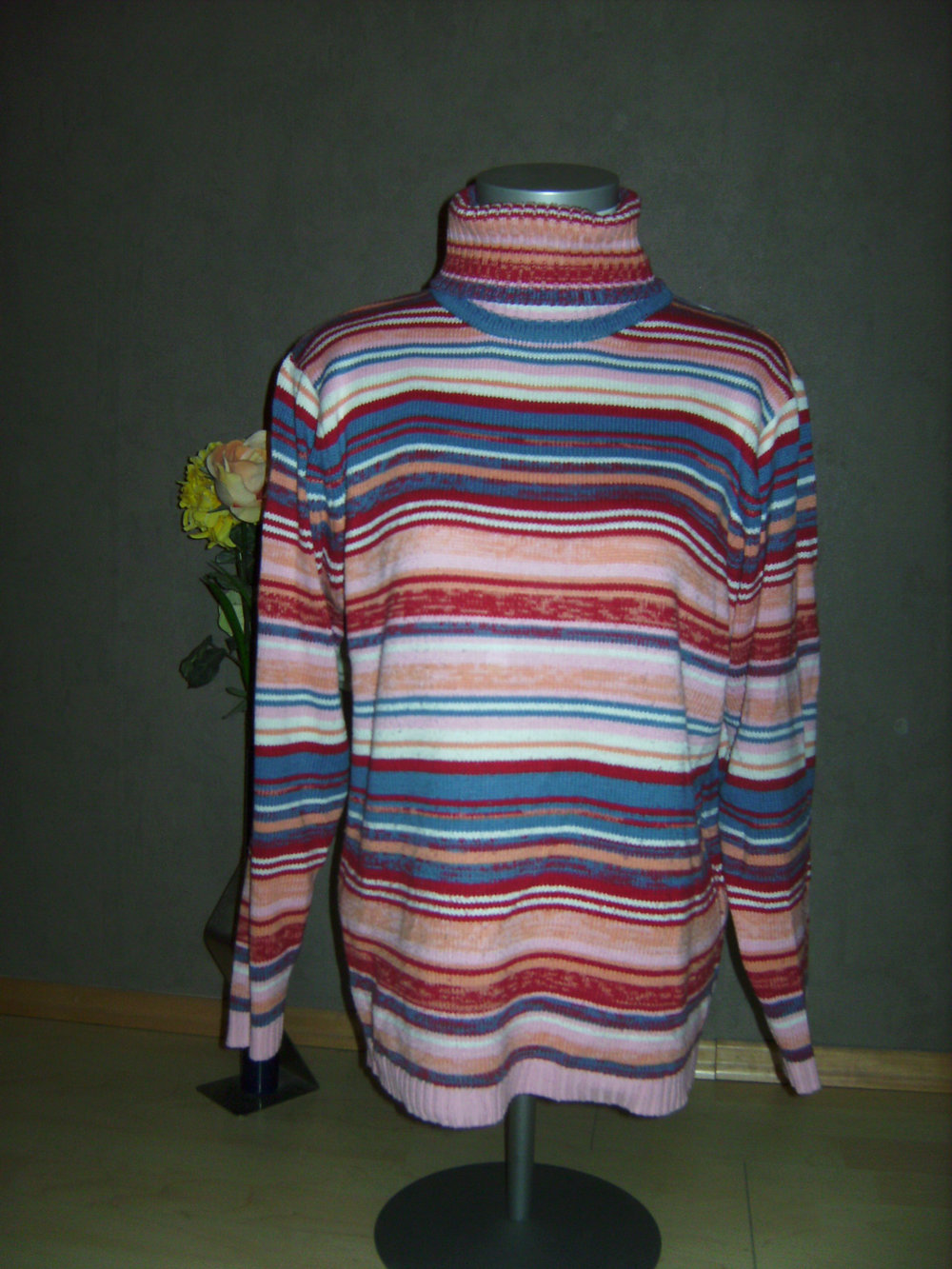 Rolli, Strickpulli, Pullover mit Rollkragen Gr. 38/40 bunt, Streifen, Langarm Pulli Beerentöne gestreift, Magenta Fresh 