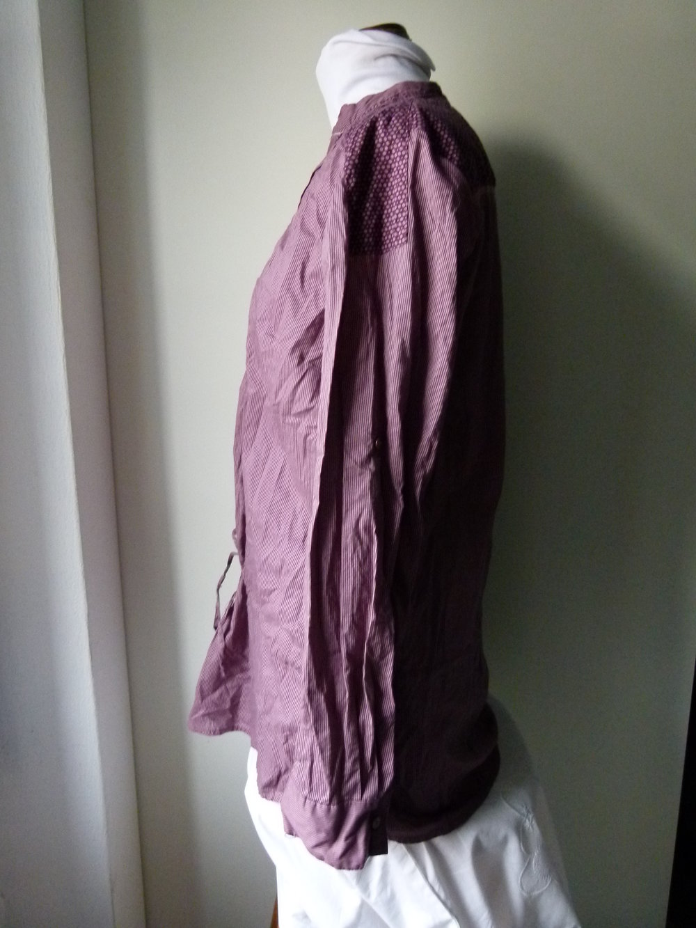 Long Bluse Tunika, violett pflaume gestreift & gemustert, Landleben Mori Lagenlook Festival Boho