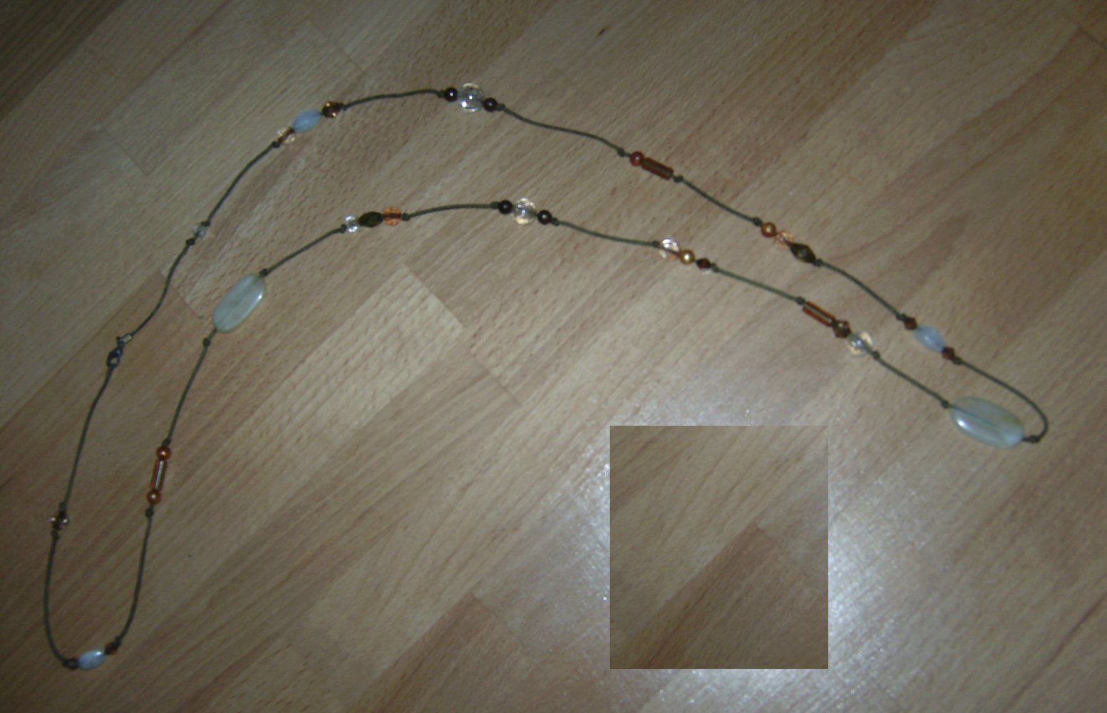 Verschenke Kette Modeschmuck Perlen Kunststoff rostbraun mandarine lang, Boho, Steinoptik an Knüpfband zu Warenkauf