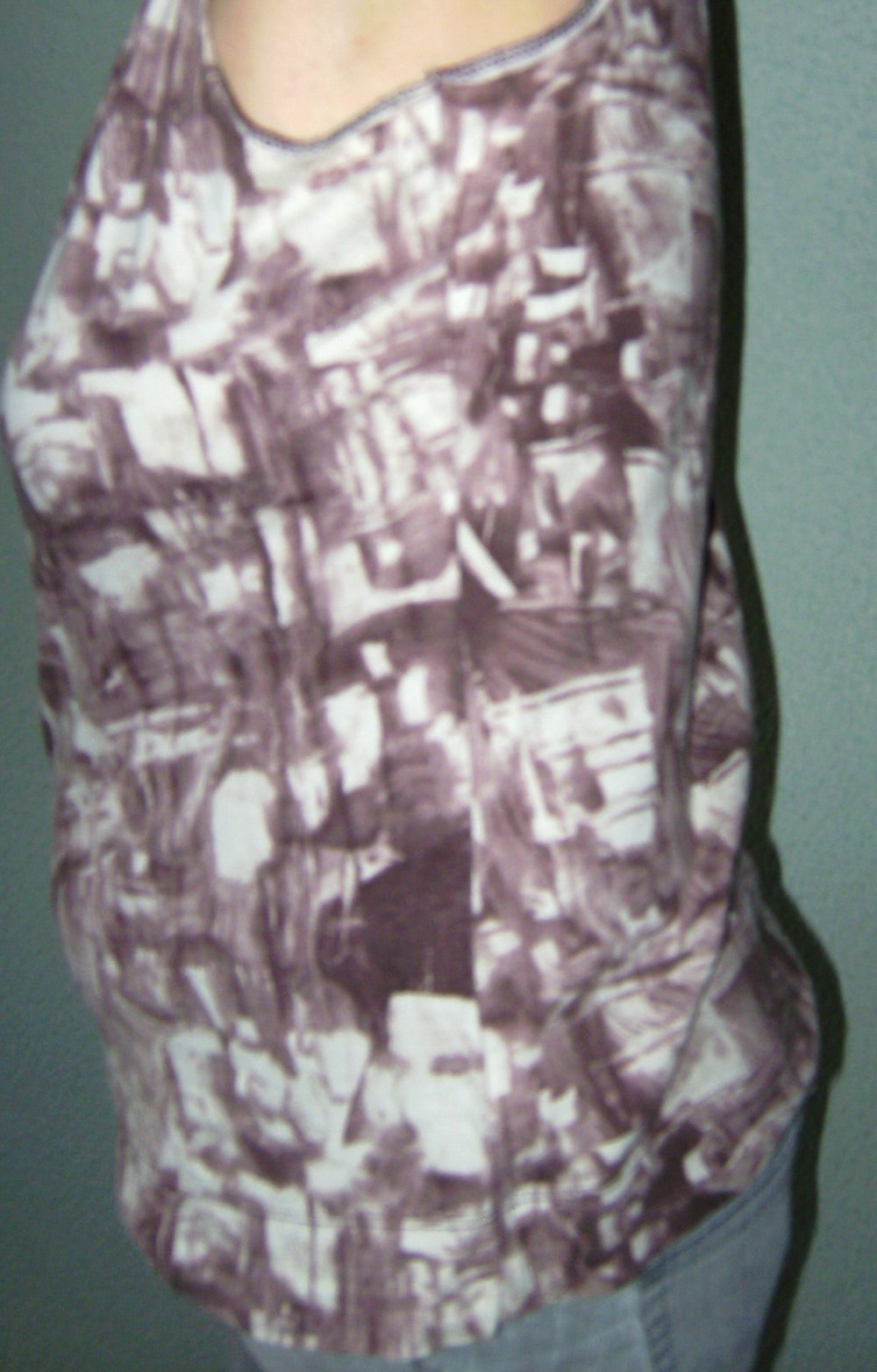 Vera Wang XL, Designer Brand Y2k Fashion Tank Top Printshirt Ärmellos, Cut Out, braun-beige, T-Shirt Batik-Printdruck rostbraun, Oberteil Retro Look