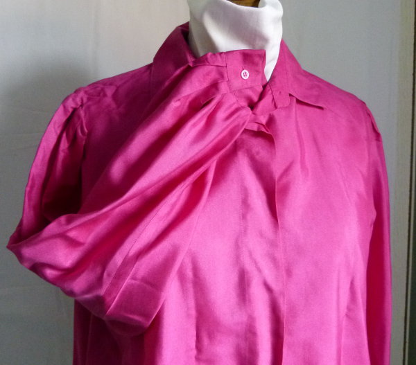 Seiden Bluse, fuchsia pink, Boho Goa Festival Hippie Retro Vintage Sommer Lagenlook Cottagecore