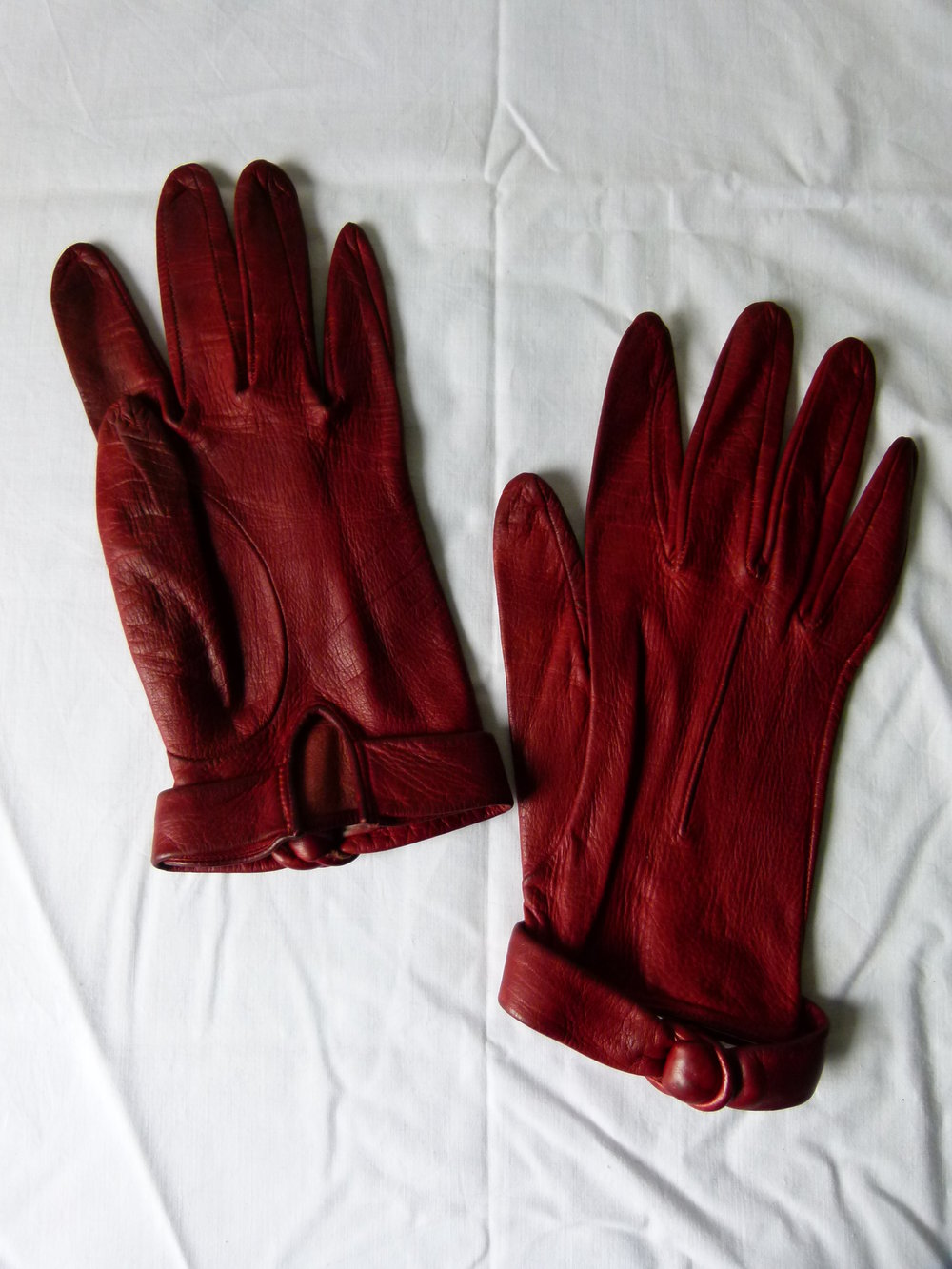 Leder Handschuhe, True Vintage, dunkelrot, Gothic Retro Boho Steampunk Mori