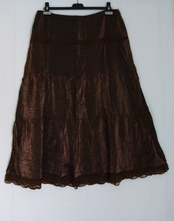Stufen Rock aus Satin mit Spitze, braun, Mori Boho Lagenlook Goa Festival Larp Steampunk
