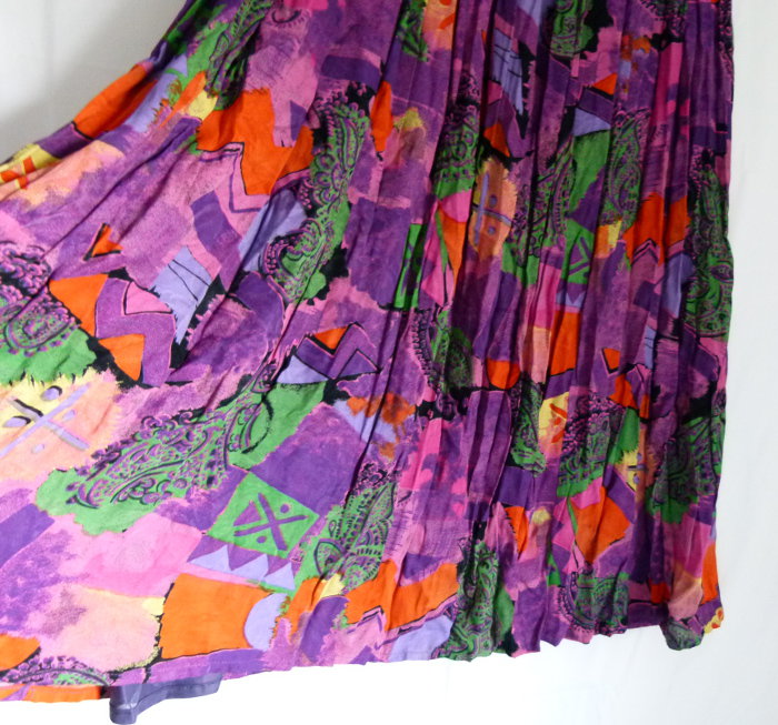 Langer Rock, violett bunt gemustert, Boho Goa Festival Hippie Retro Vintage Lagenlook Landleben Cottagecore