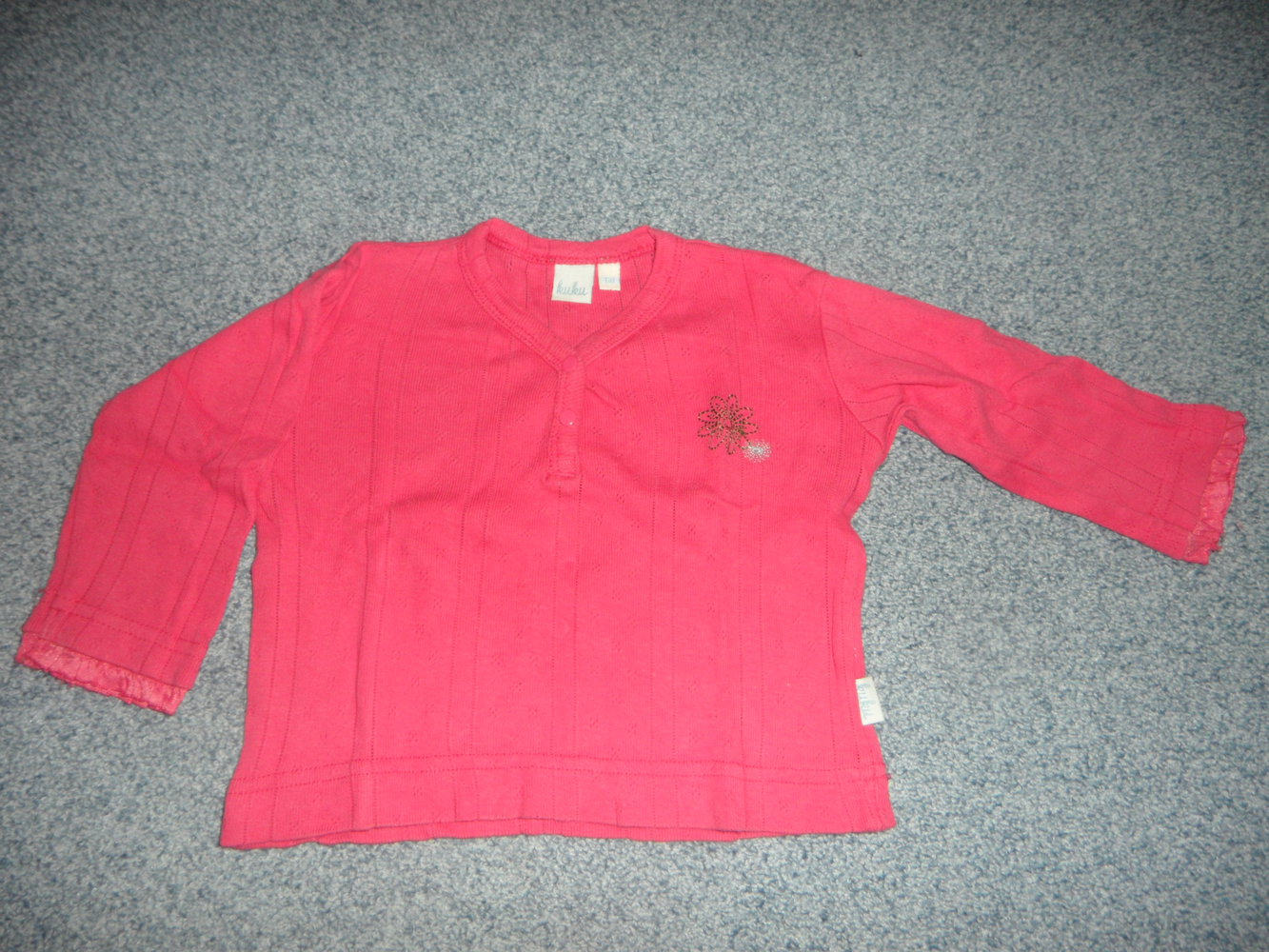 kuku Langarmshirt mit Lochstickerei und Rüschen