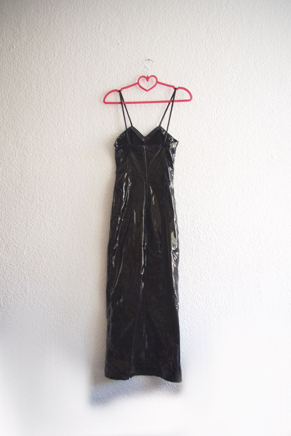 Langes enges schwarzes Lackkleid Gr M 38 40 Ledapol Beinschlitz Goth
