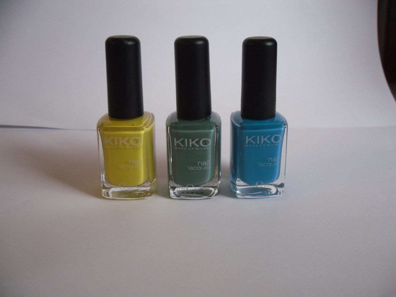 3 Nagellacke von Kiko gelb, graugrün, blau