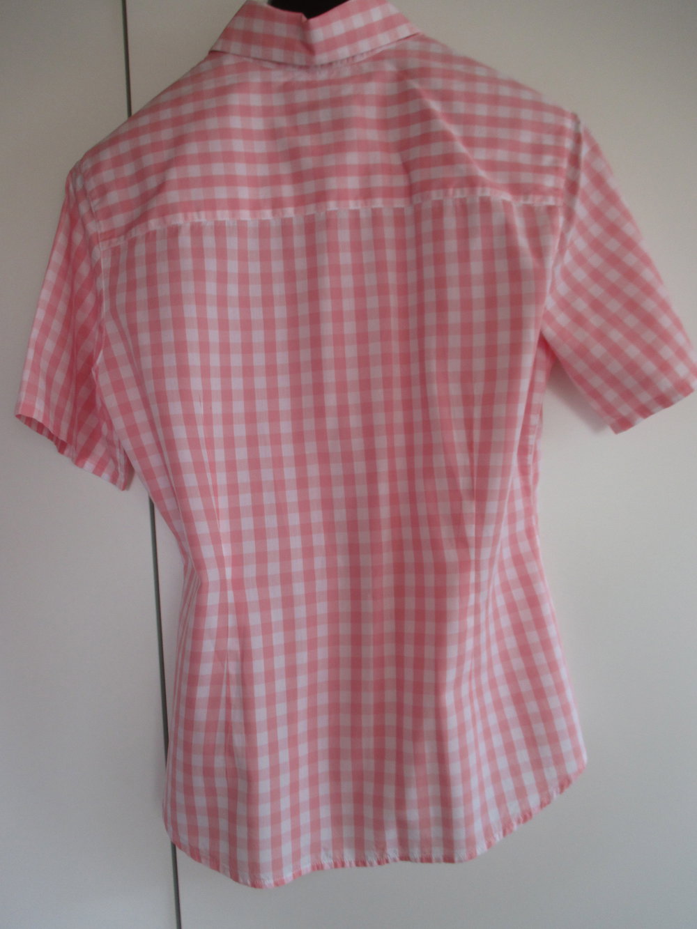Kurzarmbluse , Trachtenbluse, rosa-weiß kariert, Gr. 36