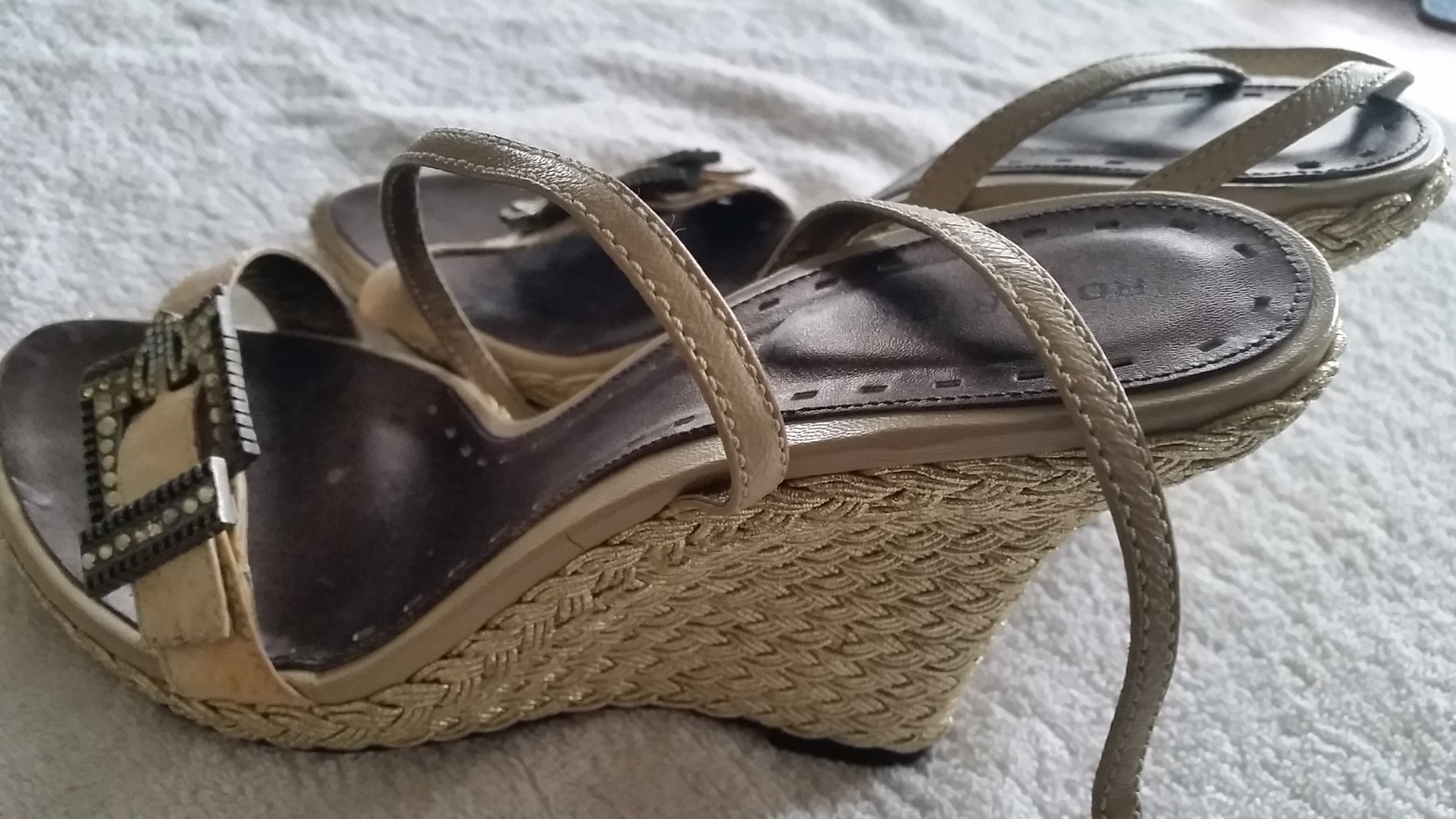 ROBERTO BOTELLA Elegante Luxus Sandalette Riemchen Gr.40 beige/gold Echtleder 