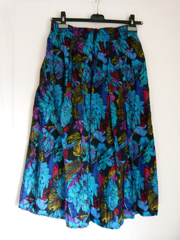 Langer Rock mit Dschungel-Muster, schwarz türkis bunt, Boho Goa Vintage Retro Festival Sommer Mori Gypsy Lagenlook Cottagecore
