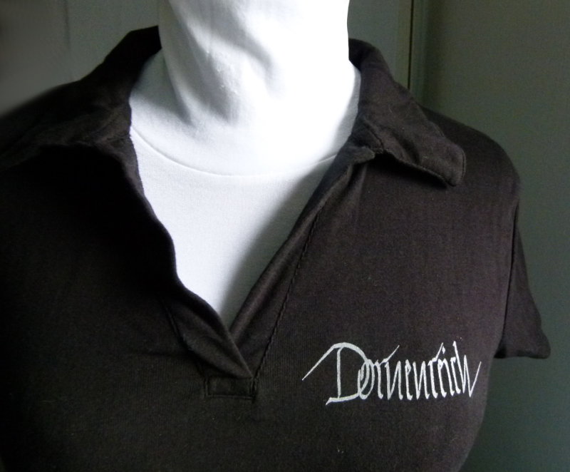 Dornenreich Girlie Poloshirt, schwarz mit silbernen Schriftzug, Gothic Metal Alternative Dark Bandshirt 