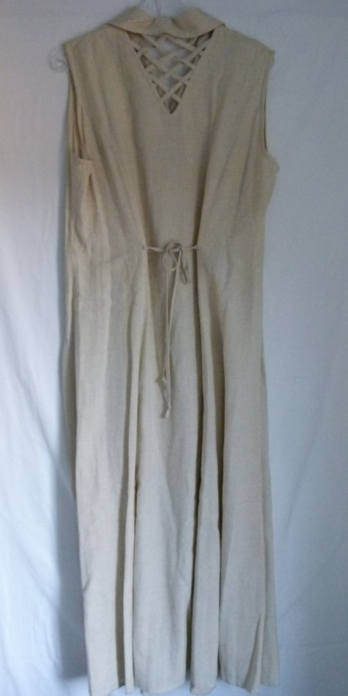 Sommerkleid mit Leinen-Anteil, natur, mit schöner Rückenlösung, Boho Goa Festival Sommer Landhaus Mori Cottagecore