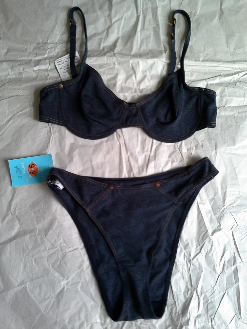 Garel Set, Jeanslook BH 75A80B, Slip SM, denim, neu