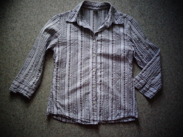 #Bluse Seersucker 3/4 Arm Gr. 34 weiß/blau-gestreift