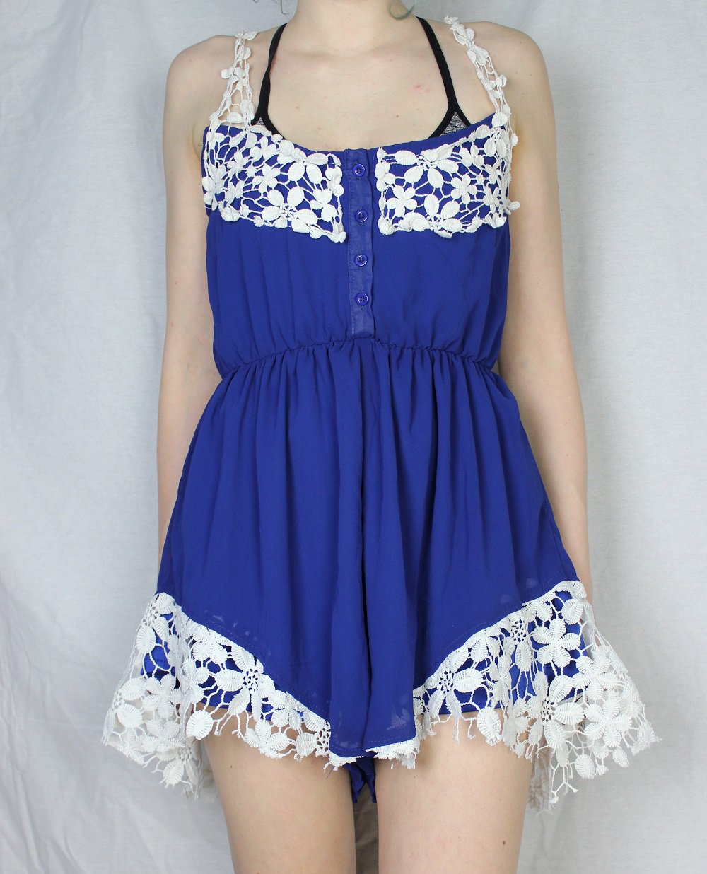 Jumpsuit Blau Weiß mit Spitze 36 / 38 sommer locker luftig