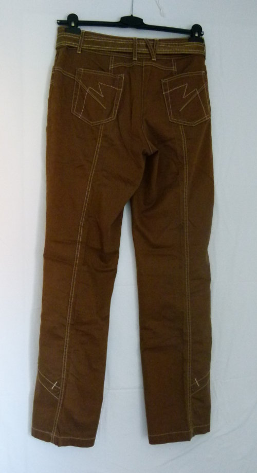 Boho Hose mit Gürtel, braun khaki mit Ziernähten, Mori Goa Festival 