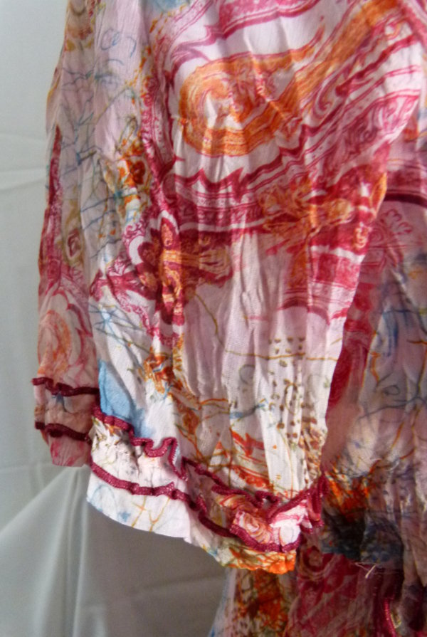 Twinset Chiffon Bluse mit passendem Top, pink orange hellblau, Boho Mori Hippie Sommer Strand Lagenlook Goa Festival