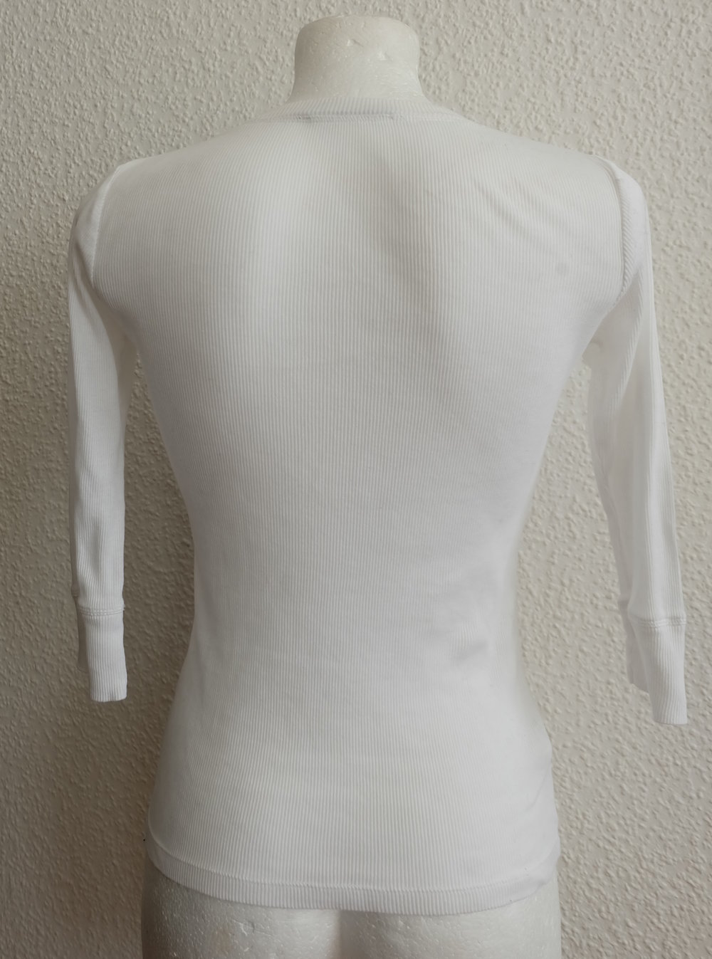 T-Shirt mit kurzer V-ausschnitt Knopfleiste,Top, Rippshirt, 3/4 Arm