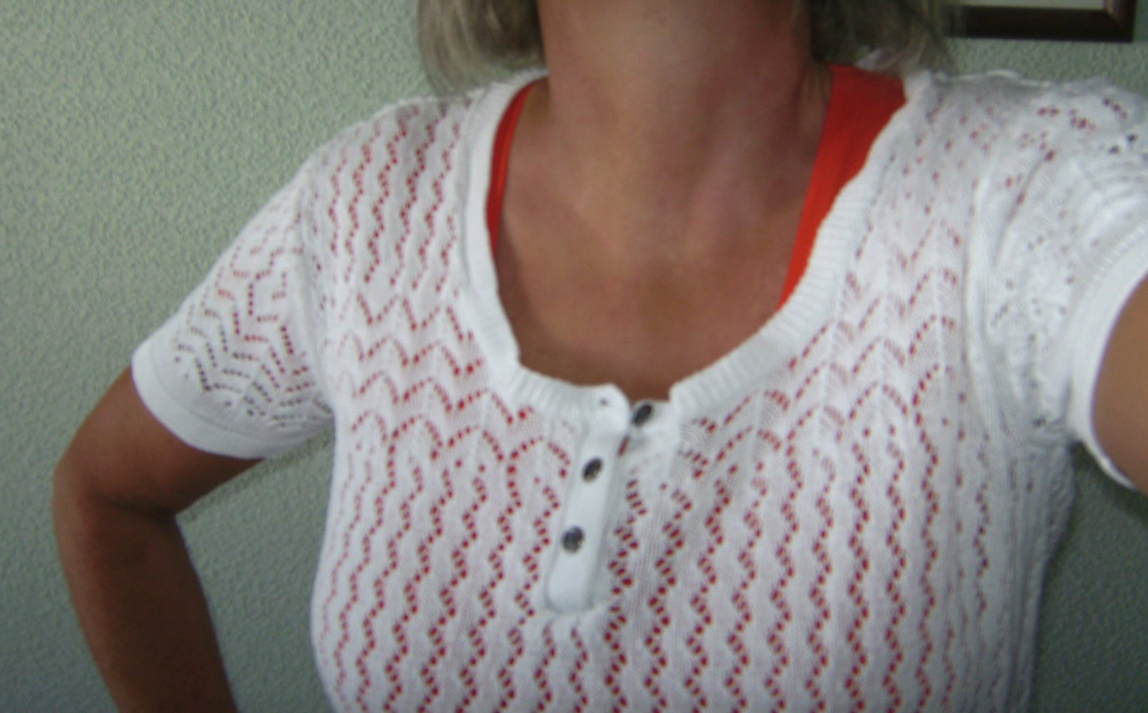 Strick, Pulli, Tunika weiss Gr. 44/46 Kurzarm Longpulli,Lochstrickmuster, Bohemian, Summertime Oberteil Kleiderlänge