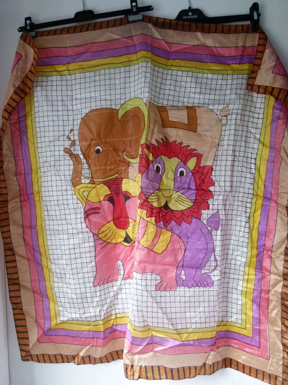 Sommer XL Tuch mit witzigem Tier-Motiv, aus den 70ern, Retro 70s Vintage Boho Mori