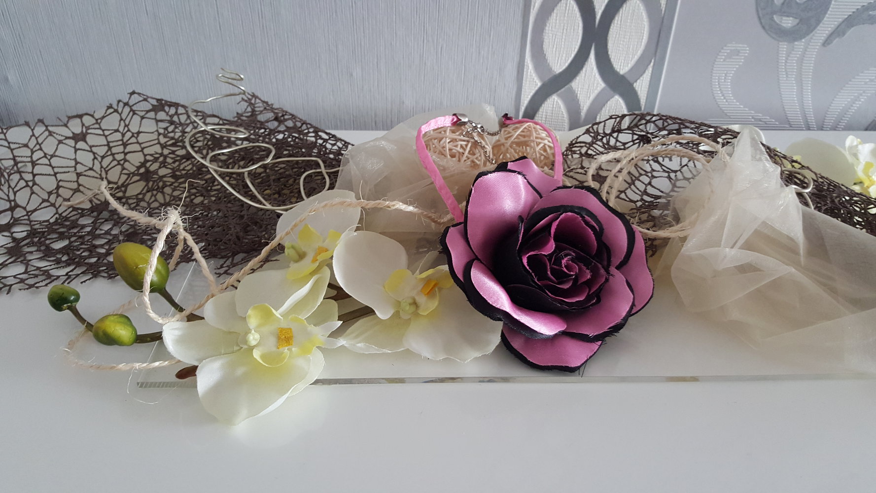 Schwarz Pinke Blume Halsband Lolita Kette oder Brosche Cosplay