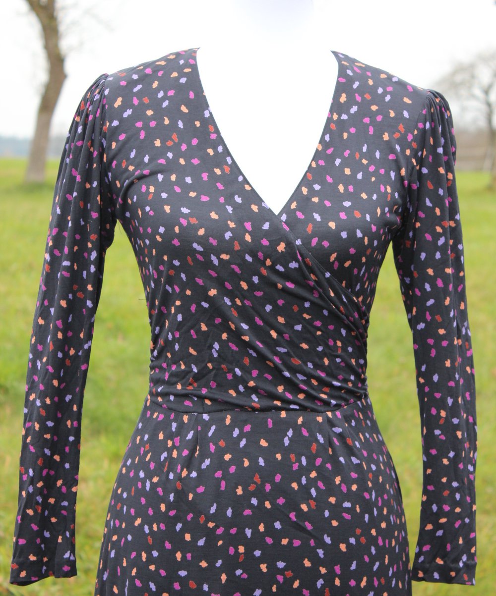 dunkelgraues True Vintage Kleid mit Flecken-Muster, Lady Ascot, ca. Größe 34