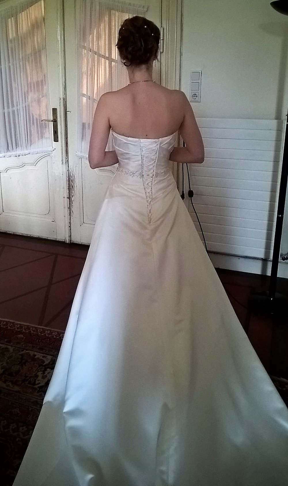 Brautkleid Gr. 36 creme/ivory A-Linie mit eingearbeiteter Korsage, schulterfrei- gereinigt, ohne Gebrauchsspuren
