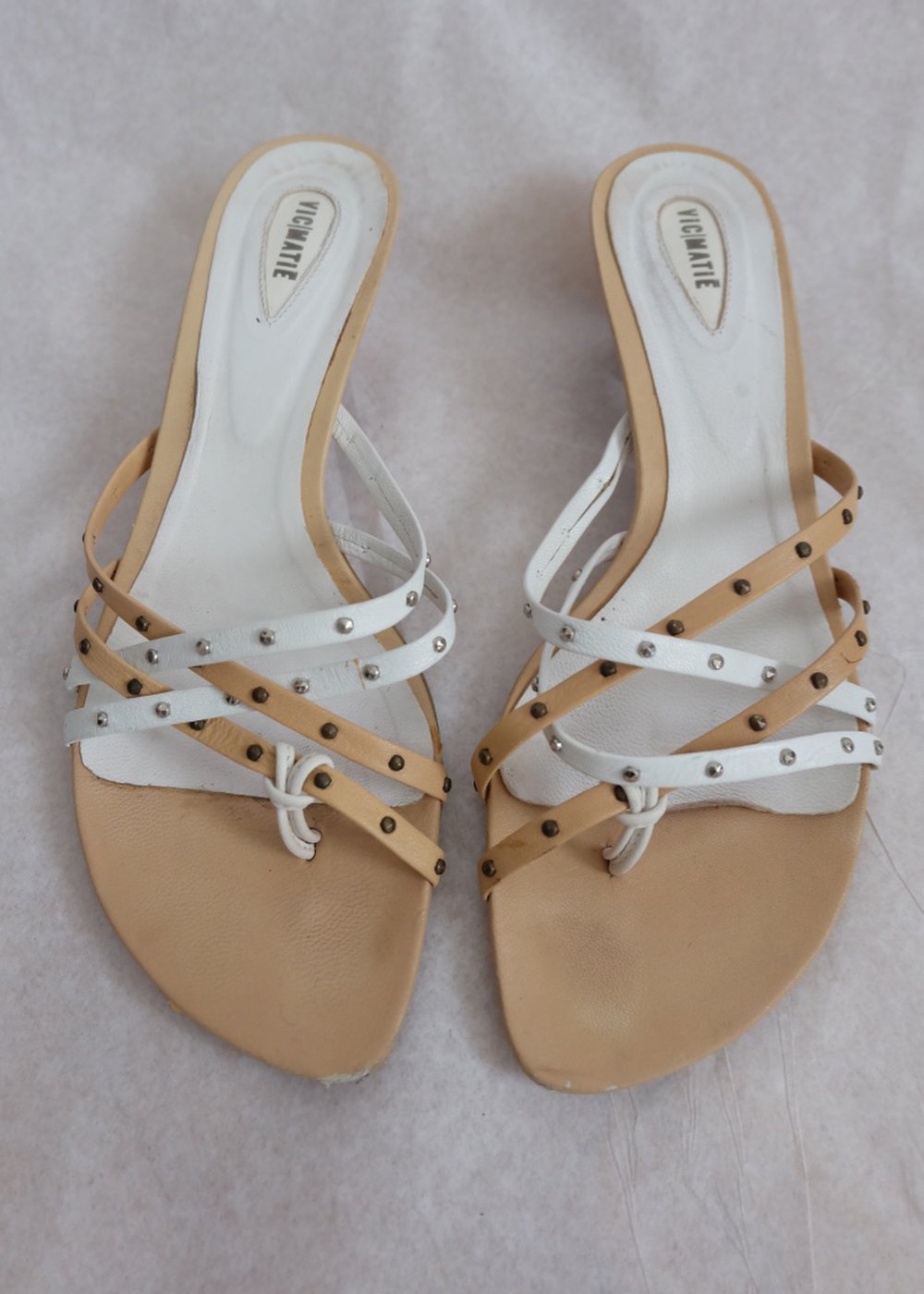 Vic Matié Sandaletten Gr. D 37 in Camel & Weiss,  Damen Schuhe Sandals Leder