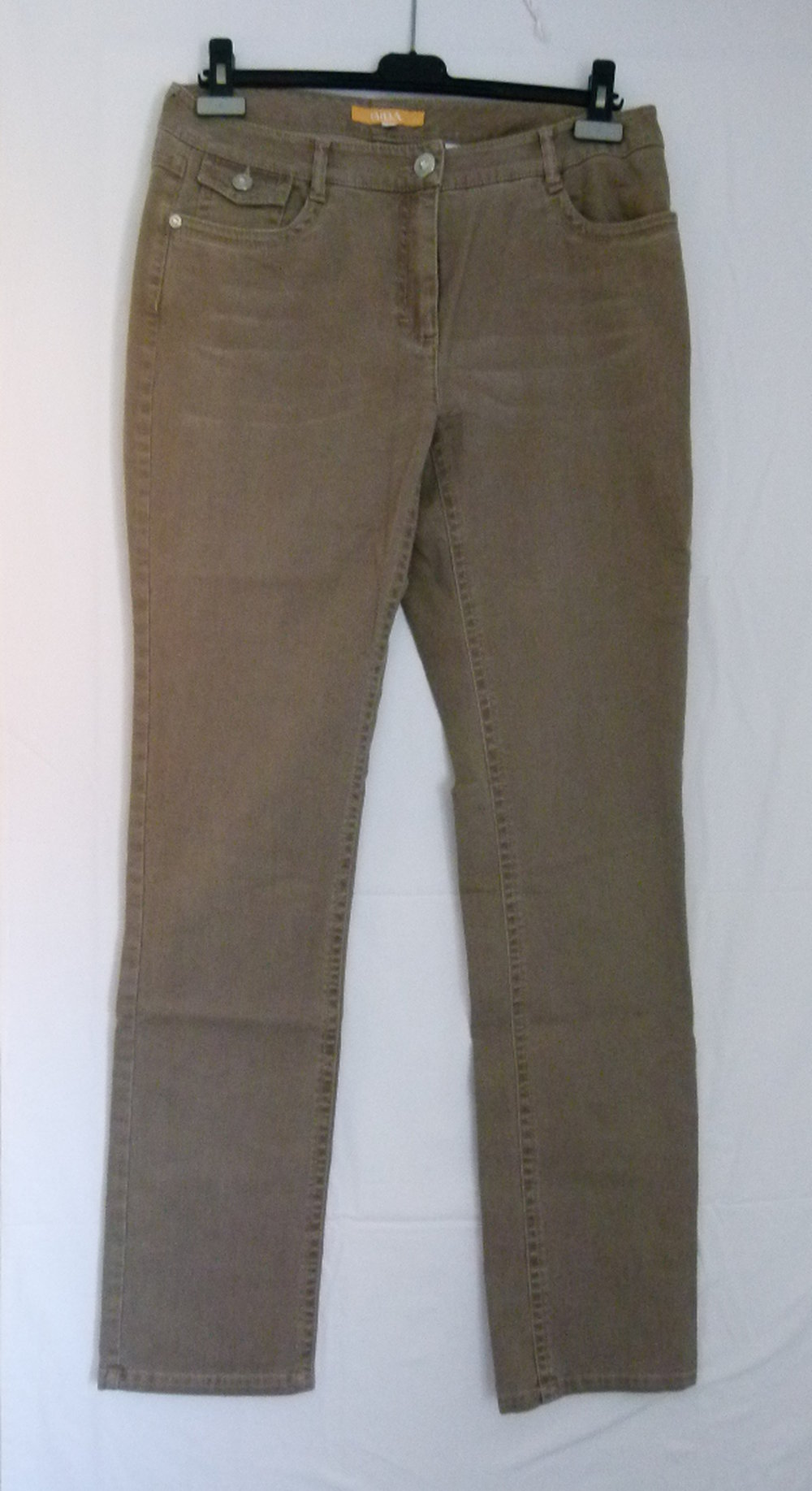 Stretch Jeans im 5-Pocket-Stil, khaki, mit Verzierung, Boho Mori Büro