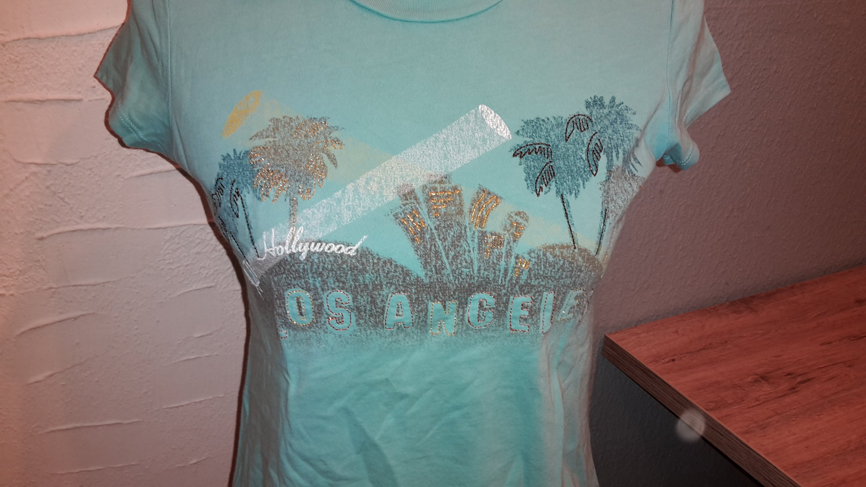 Gr.M/40 leichte Hellblau Tshirt Druck Palmen los Angeles Sommer