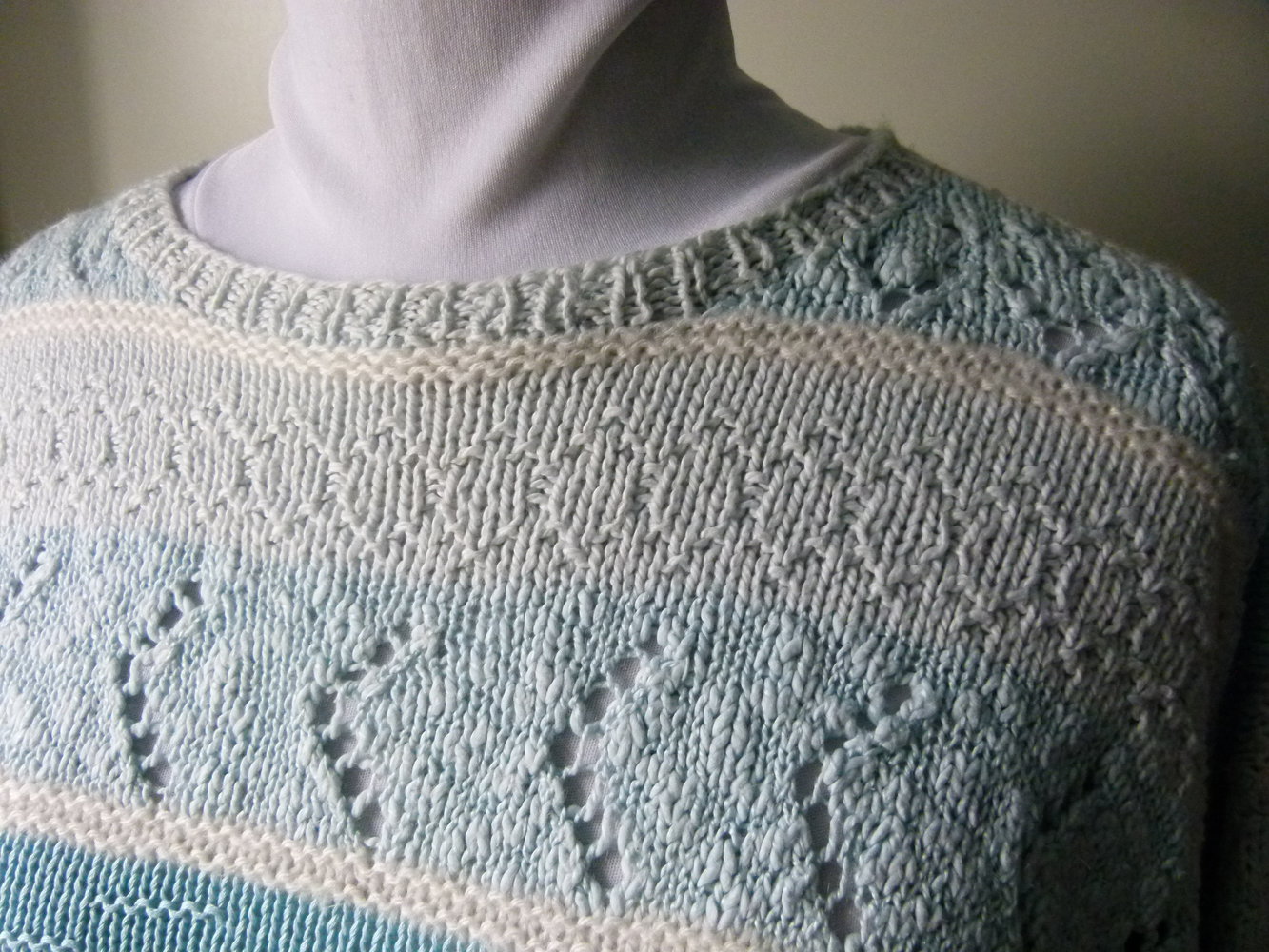 Strickpulli Pullover, Handarbeit, verschiedene Blautöne und Muster, Unikat, Boho Vintage Hippie Goa Festival Mori Retro