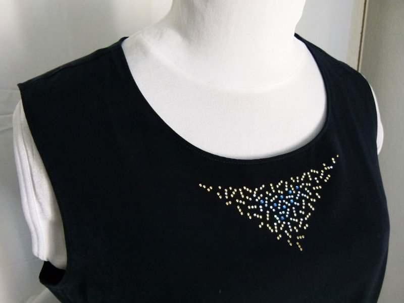 Sommer Top Tunika, nachtblau indigo gold, mit Strass-Applikation, Boho Mori Festival Goa